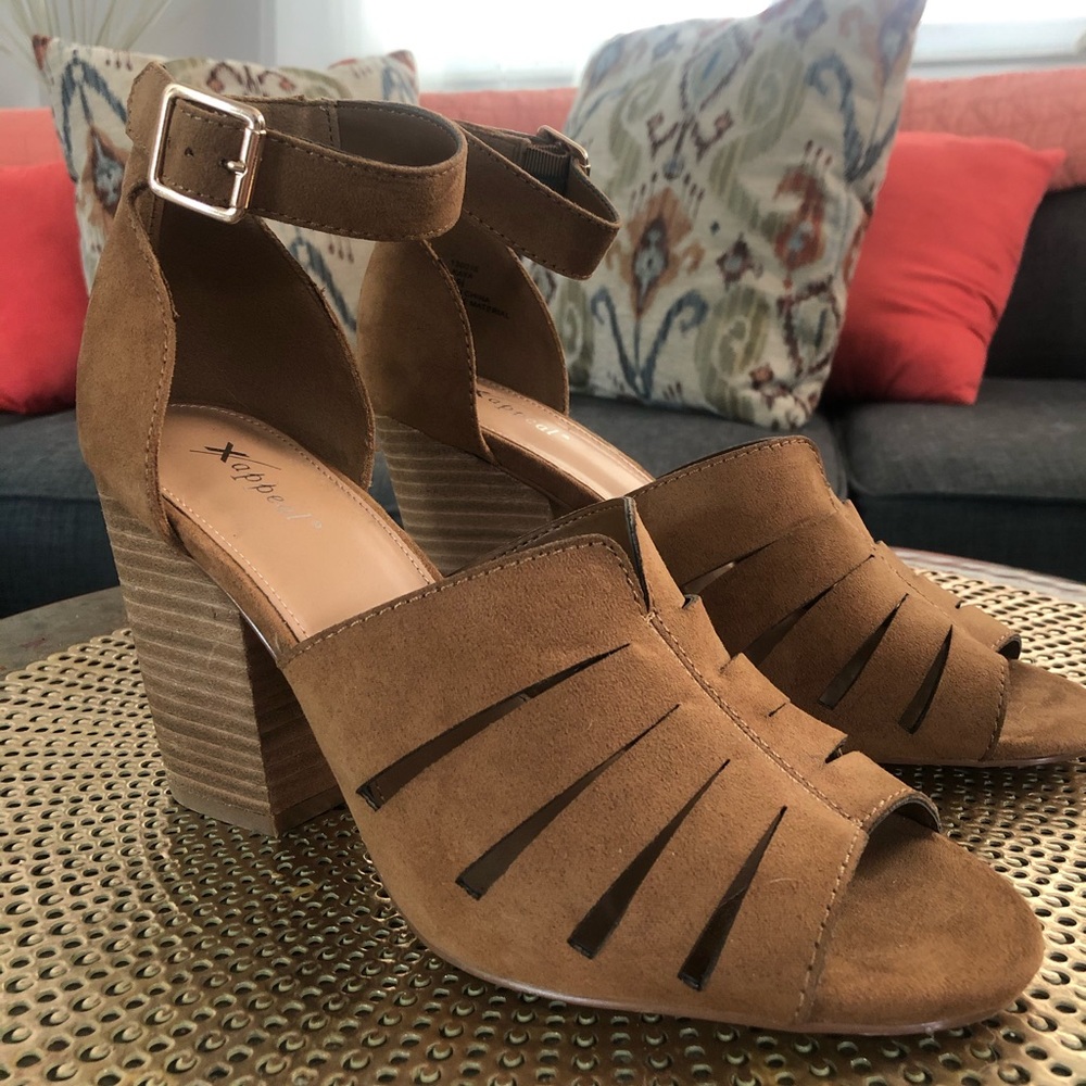 Xappeal Tan Suede Open Toe Heel - Sz 9 - NEW